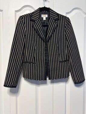 Talbots Petites Black Polka Dot Blazer Jacket Size 4